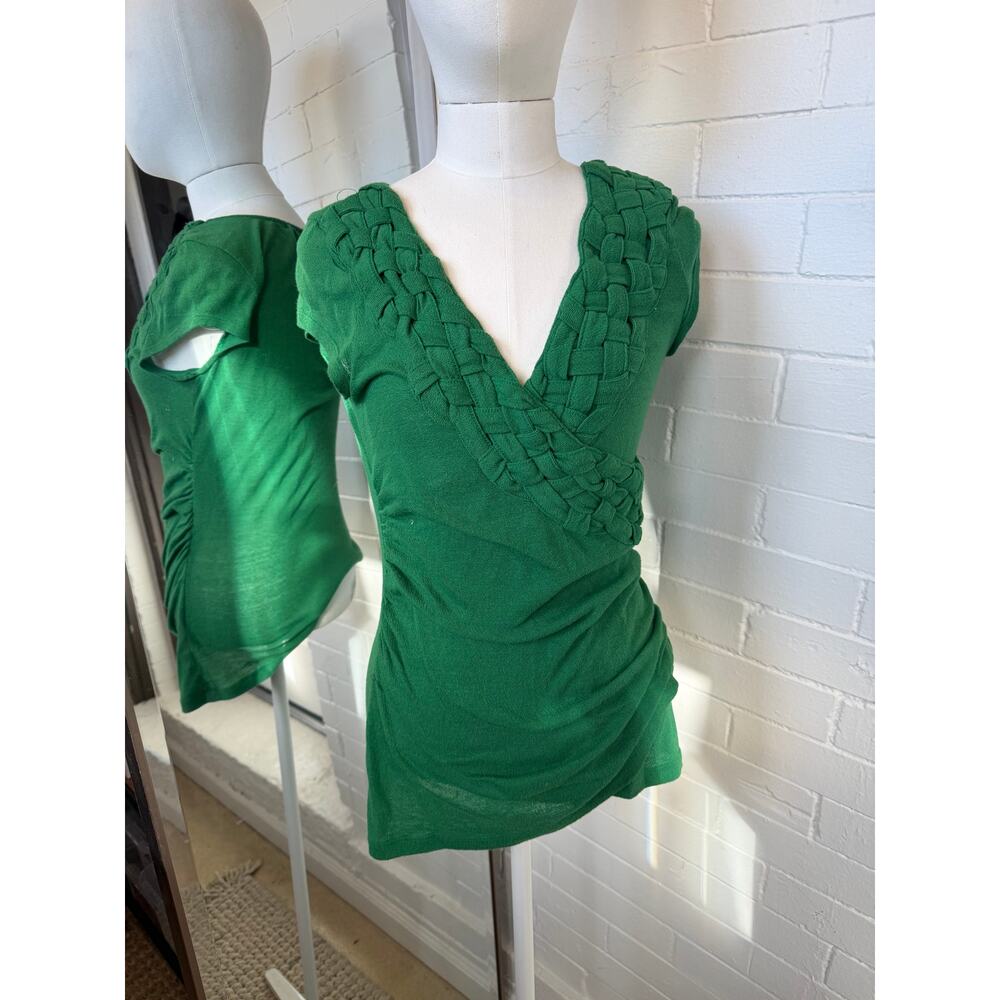 Urban Outfitters Y2K Rouched Braided Cap Sleeve V-Neck Shirt